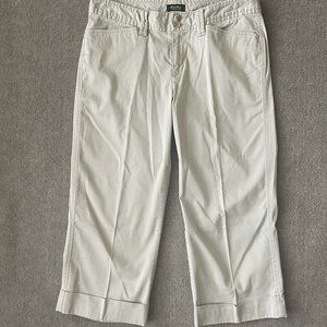Eddie Bauer Crop Pants Womens 8 Beige Khaki Cuffed Vashon Fit Stretch Capri